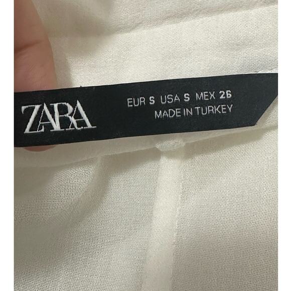 Zara white sheer long sleeves crossed front peplum blouse size small - Picture 3 of 12